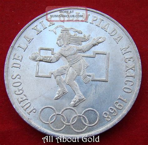 Silver Coin Mexico Pesos Olympics Asw Aztec Dancer Eagle