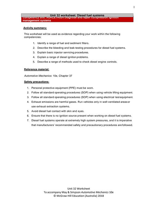 SOLUTION Auretr024 Diagnose And Repair Compression Ignition Engine