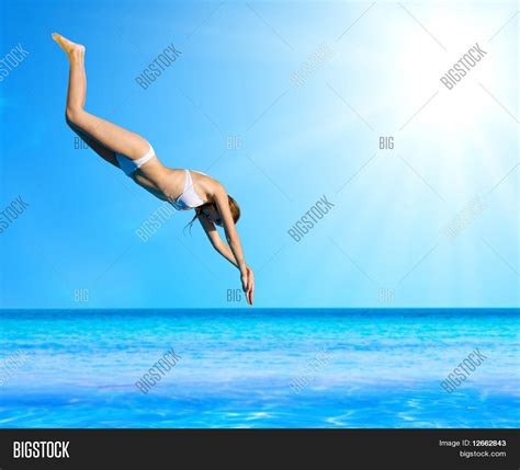 Girl Dives Into Sea Image And Photo Free Trial Bigstock