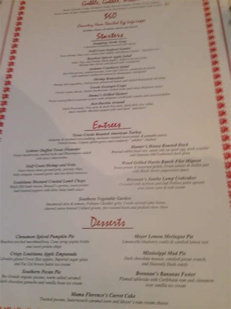 Menu at Brennan's of Houston restaurant, Houston