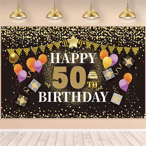 Black and Gold Glitter Happy 50th Birthday Banner 50th Birthday ...