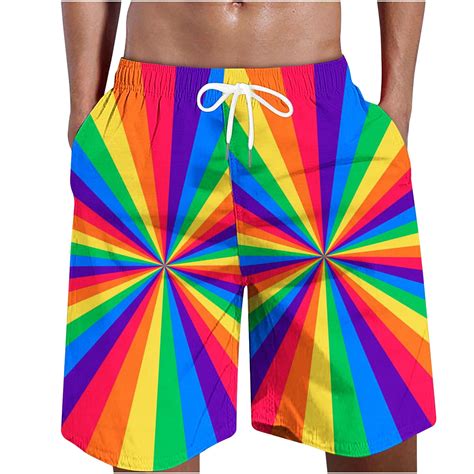 Penkiiy Mens Rainbow Swim Trunks Short Swimming Trunks With Mesh Lining