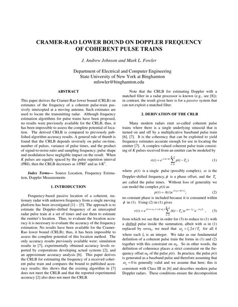 Pdf Cramer Rao Lower Bound On Doppler Frequency Of Coherent Pulse Trains