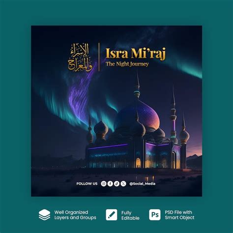 Premium PSD Isra Miraj Islamic Holiday Social Media Post Template