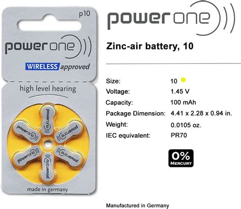 Power One Zinc Air Hearing Aid Batteries Yellow P10 120 Count