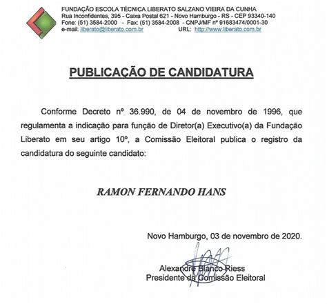 Registro De Candidatura Para Elei O Do Diretor Executivo Funda O