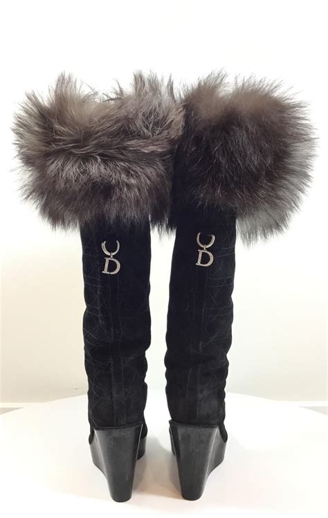 Christian Dior Cannage Suede Boots With Fox Fur At 1stdibs Dior Boots