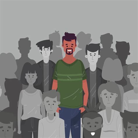 Premium Vector Smiling Man In Crowd Illustration