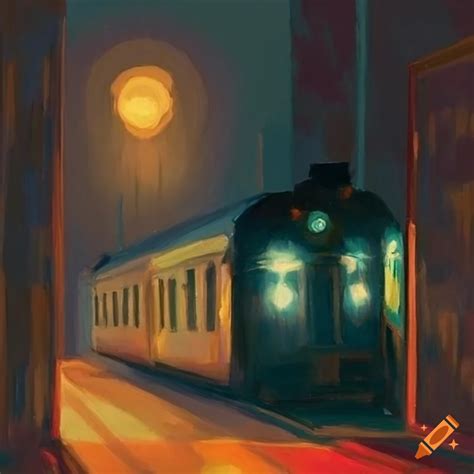 Nighttime Train Station Artwork In Edward Hopper Style On Craiyon