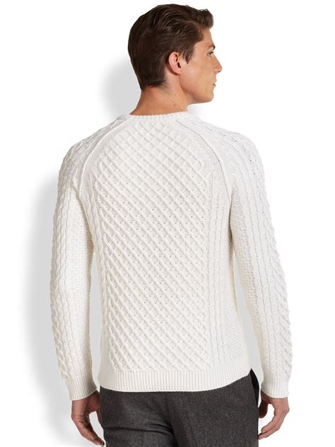 Vince Cashmere Wool Cableknit Sweater In White For Men Lyst