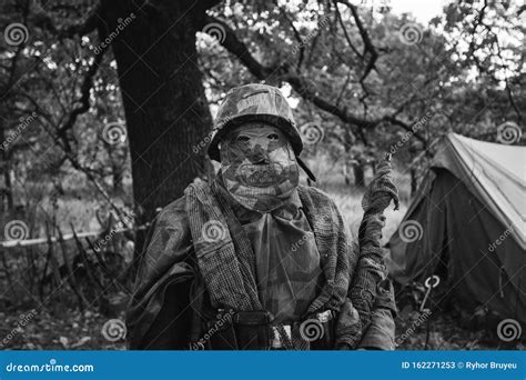 Re-enactor Dressed As World War Ii German Wehrmacht Sniper Soldier in ...