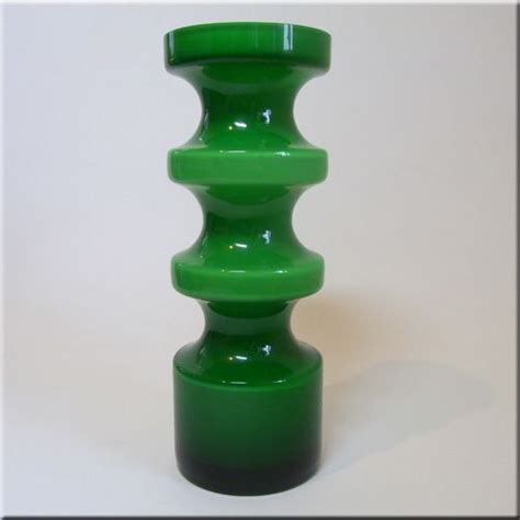 Alsterfors Green Cased Glass Hooped Vase Designed By Per Olof Strom Signed To Base Glass