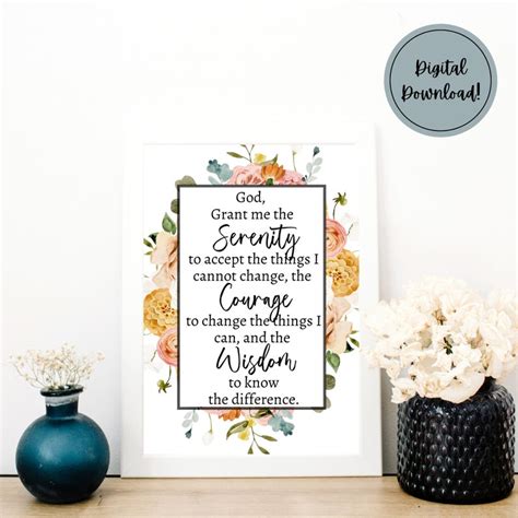 Serenity Prayer Printable Wall Art Recovery Digital Download Christian Wall Art Aa Na