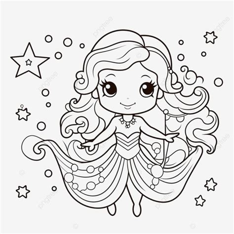 Colorir Desenho De Princesa Sereia Ilustração Kawaii De Peixe