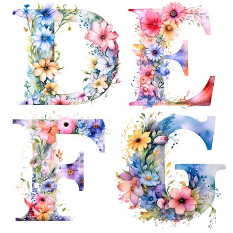 Aquarell Blumen Alphabet Buchstaben Clipart PNG Set Blumen Etsy De