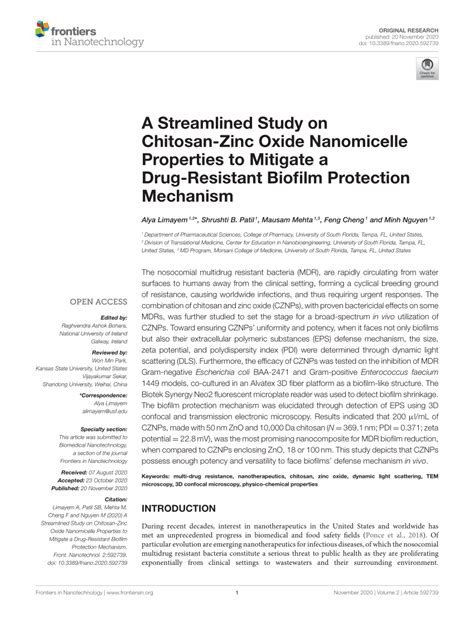 PDF A Streamlined Study On Chitosan Zinc Oxide Nanomicelle Properties