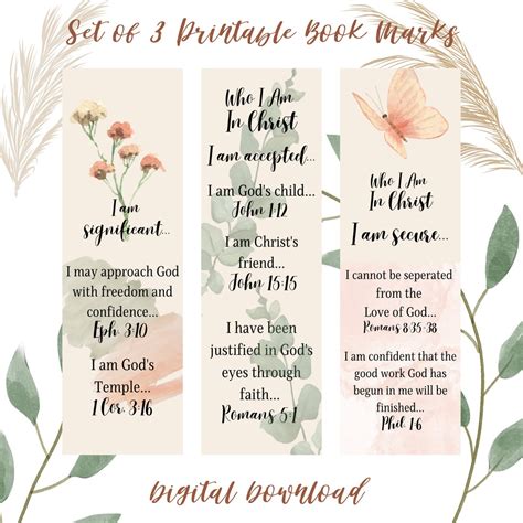 Printable Bible Verses Bookmarks Set, Instant Digital Download for Craft Projects, Christian ...