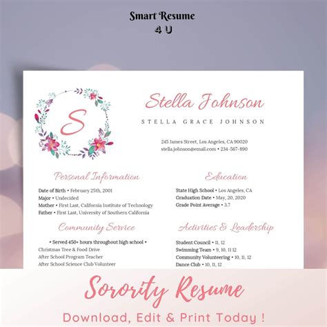 Free Sorority Resume Templates