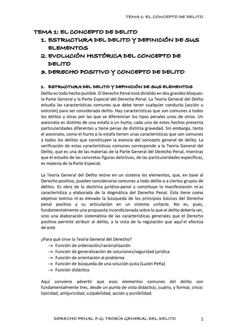 TEMA 1 Derecho Penal TEMA 1 EL CONCEPTO DE DELITO 1 ESTRUCTURA