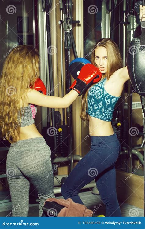 Two Pretty Girls Boxers Punching Stock Photo Image Of Gloves Desire