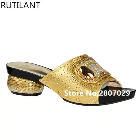 New Gold Color Wedding Shoes Woman Open Toe Ladies Sandals Shoes Party ...