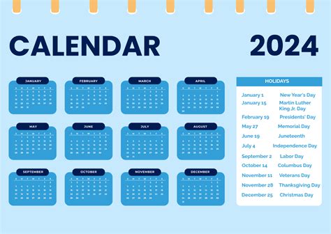 Free Calendar 2024 With Holidays Template - Edit Online & Download ...