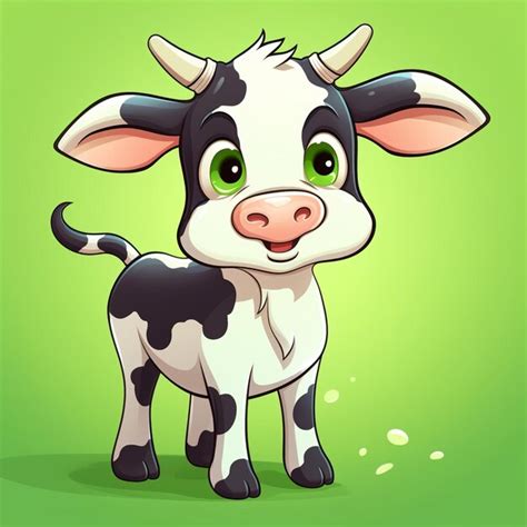 Premium Photo | Cartoon Cow Standing In A Field With A Green Background