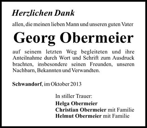 Traueranzeigen Von Schwandorf Georg Obermeier Mittelbayerische Trauer