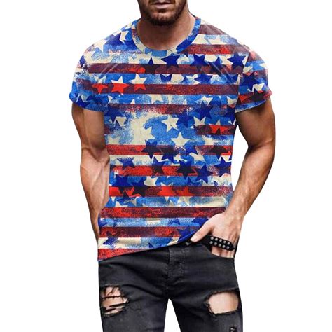 Pmuybhf Male July 4th Men Shirts Casual White Men S Independence Day Flag Spring Summer Leisure