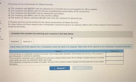 Solved Following Are The Transactions For Valdez Services A Chegg