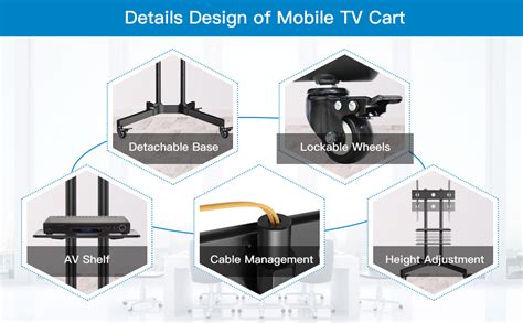 Perlesmith Mobile Tv Cart With Wheels For Inch Flat Curved Screen