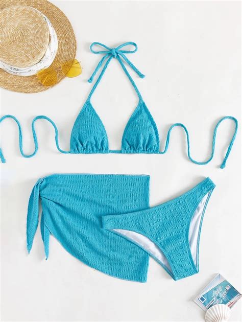 Shein Swim Vcay Conjunto De Bikini Fruncido Top Con Sujetador De