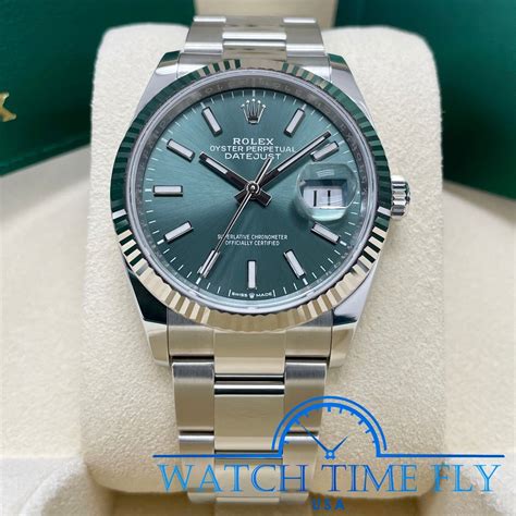 Rolex 2022 Datejust 36mm Fluted Bezel 126234 Mint Green Dial Oyster