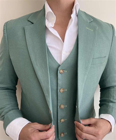 Piece Linen Sage Green Suit Wedding Suits Men Green Suit Wedding