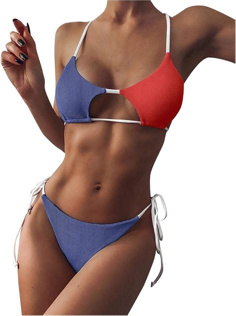 Houmengo Sport Bikini Damen Bikini Bandeau Frauen Striped Push Up