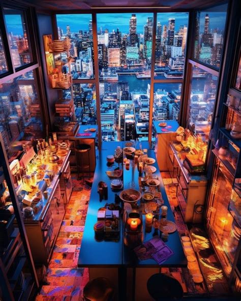 High Ceiling Cyberpunk Kitchen