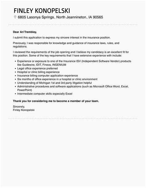 Insurance Cover Letter Velvet Jobs