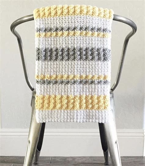 Crochet Gray And Yellow Bobble And Mesh Stitch Blanket Daisy Farm Crafts