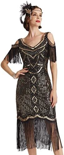 S Flapper Dress Long Fringe Gatsby Dress Roaring S Sequin Beaded