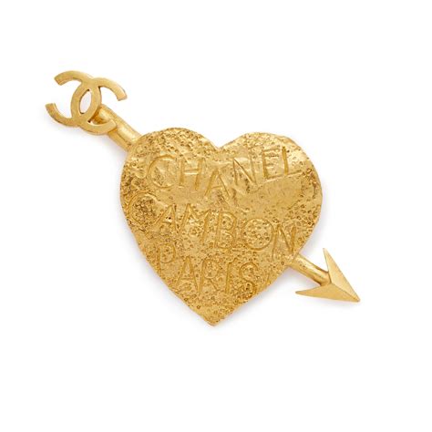 Chanel Vintage Gold Metal Cambon Paris Arrow And Heart CC Brooch 1993