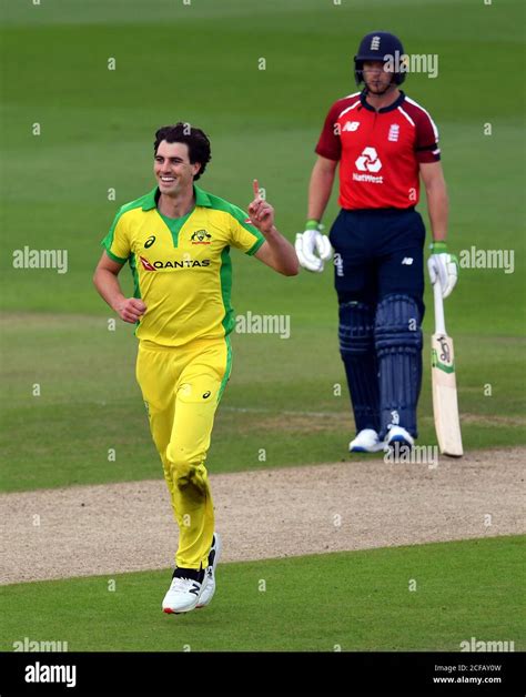 Australia S Pat Cummins Celebrates Taking The Wicket Of England S Jonny