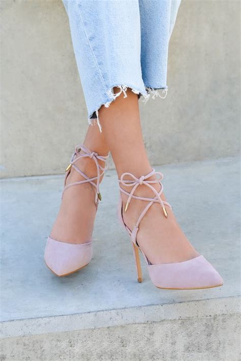 Chic Dusty Pink Heels Vegan Suede Heels Lace Up Heels Lulus