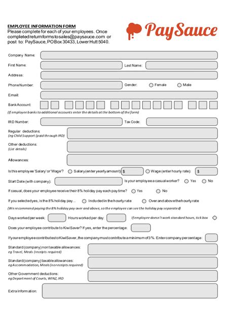 PaySauce Employee Information Form PDF Fill Out And Sign Printable