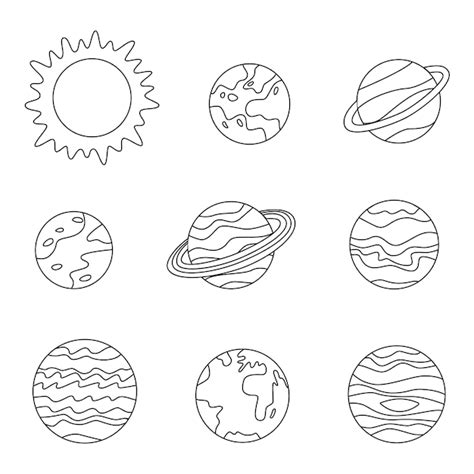 Pagina Da Colorare Con I Pianeti Del Sistema Solare Immagine In Bianco