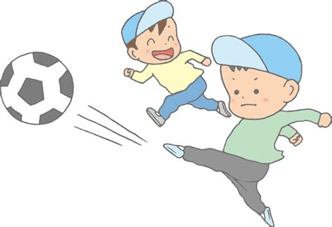 「サッカーで遊ぶ子どもたち」のかわいい手書きフリーイラスト イラストわくわくbox