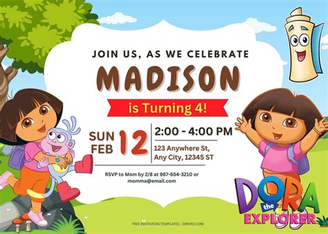 Free Dora The Explorer Birthday Invitation Templates One Download Hundreds Free Printable