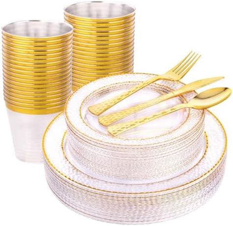 Amazon Bellsal 150PCS Clear Gold Plastic Plates Clear Disposable