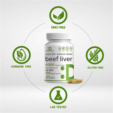 Beef Liver Supplement With Ox Bile 4 500mg Per Serving 300 Capsules Deal Supplement