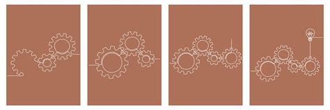 Continuous Line Drawing Gears Wheel Royalty Free Vector