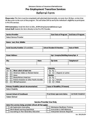 Fillable Online Pre Ets Referral Form Fax Email Print Pdffiller